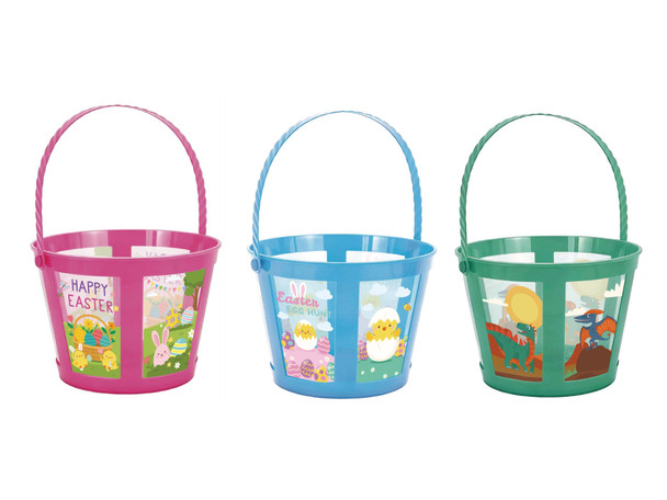 EASTER BASKET PLASTIC CLEAR PANELS W/GRAPHICS 3AST 6.88 X 6.88 X 5 EASTER HT