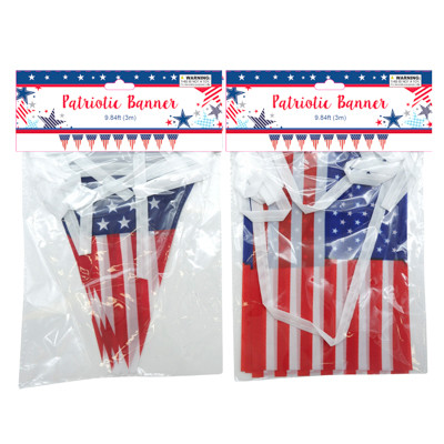PATRIOTIC BANNER 2AST SQUARE & TRIANGLE FLAG 9.84FT POLYESTER/OPP BAG HDR