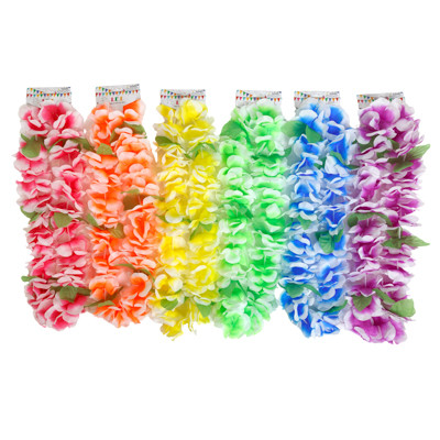 LEI LUAU FLORAL 40IN L 3IN WIDE PETALS 6AST COOL GRADIENT COLORS/HEADER