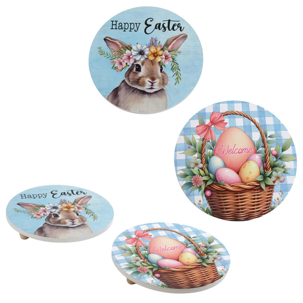 TABLE DISPLAY EASTER ROUND FOOTED DECOR 2AST/MDF 7.87IN DIA/LABEL