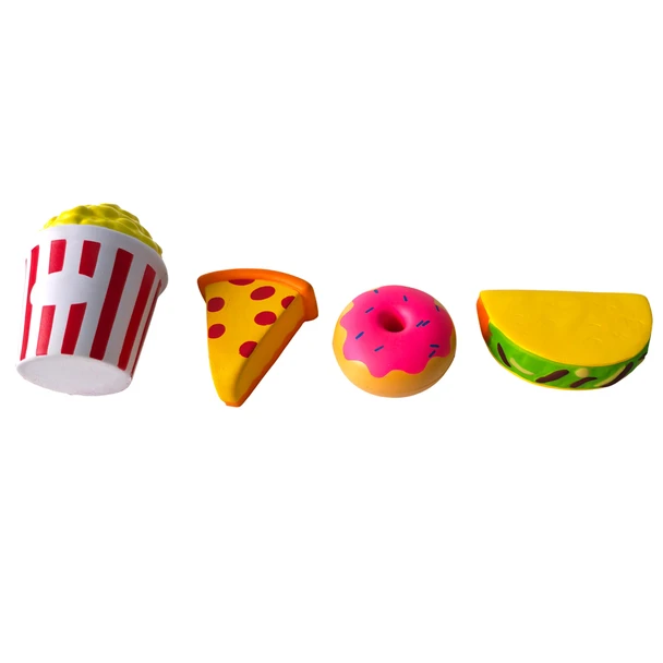 SQUISH TOY FOOD THEME 4ASST IN 24PC PDQ PIZZA/DONUT/TACO/POPCORN