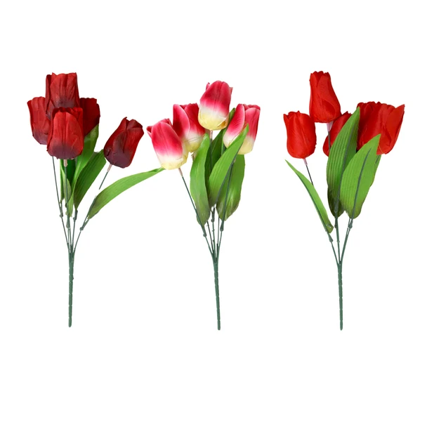 TULIP BUNCH FAUX 13IN 5 STEM 3AST COLORS EA/HT