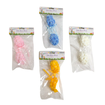 EASTER EGG PICK 2PK FLOWER COVERED 9IN L 4AST COLORS/PBH