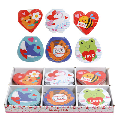 NOTEPAD DIE-CUT SELF STICK VALENTINE 50SHT 6AST IN 24PC PDQ