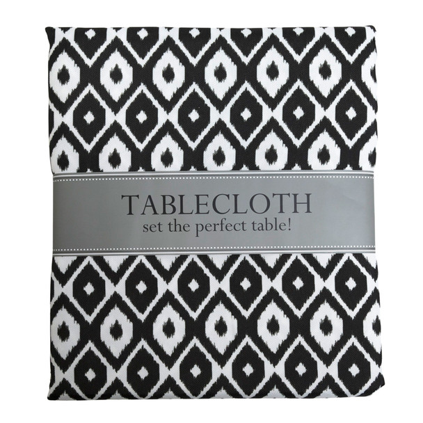 TABLECLOTH 60X84 W/ZIPPER BLACK IKAT INDOOR/OUTDOOR WATER/STAIN RESISTANT 100% - POLYESTER