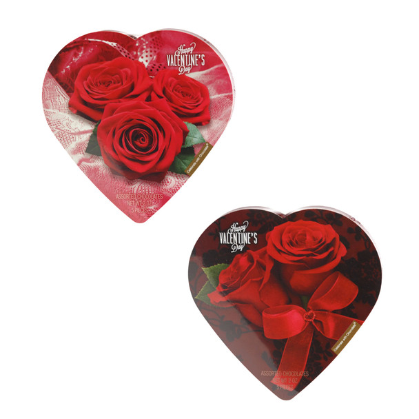 ROSE HEART BOX W/2 OZ CHOCOLATES COUNTER DISPLAY
