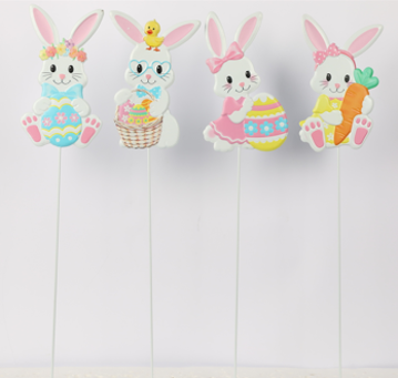 YARD SIGN EASTER METAL 4AST BUNNIES 21IN W/HANGER & BARBELL TAG