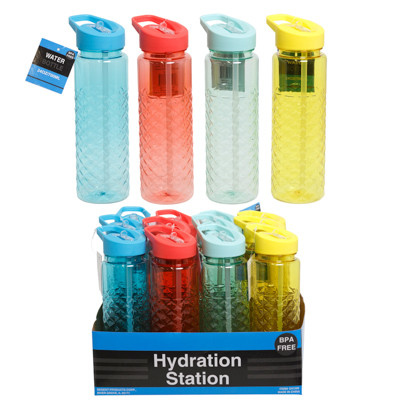 WATER BOTTLE 24OZ/700ML EMBOSSED TEXTURE 4AST IN 12PC PDQ