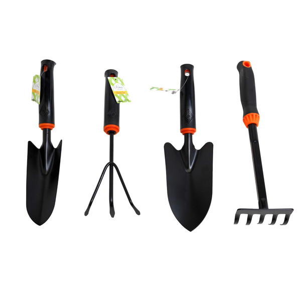 GARDEN TOOL METAL W/PVC HANDLE 4AST RAKE/TROWEL/SPADE/CULTIVATOR/HT