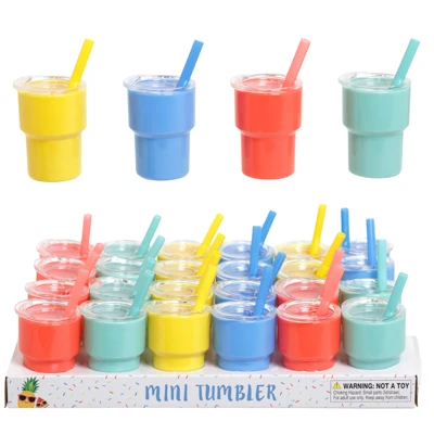 TUMBLER MINI 2OZ W/LID & STRAW NOVELTY 4AST COLORS IN 24PC PDQ