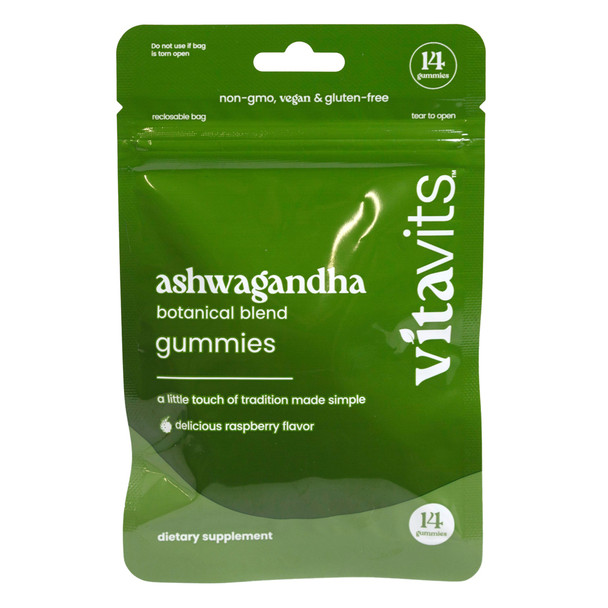 VITAMIN 14CT GUMMIES ASHWAGANDHA BOTANICAL BLEND EXPIRY DATE 03/2028 IN 24PC PDQ DISPLAY PEGGABLE BAG VITA GLOBE
