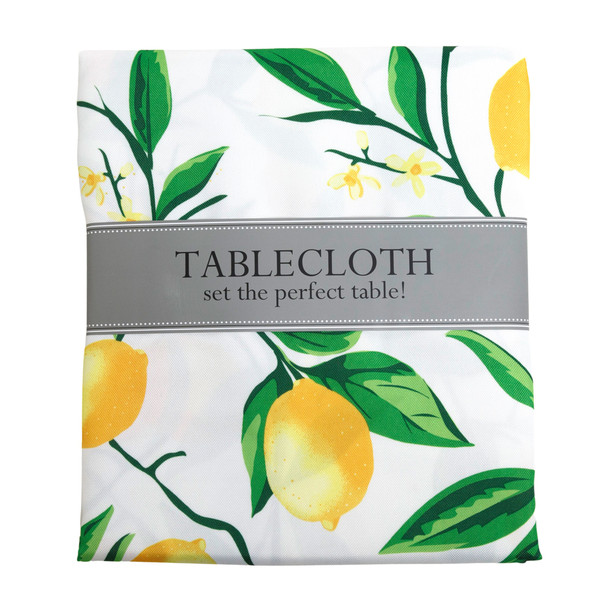 TABLECLOTH 60X84 W/ZIPPER LEMON BLISS PRINT INDOOR/OUTDOOR WATER/STAIN RESISTANT 100%POLYESTER