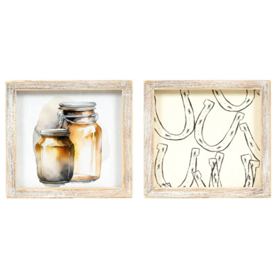 WALL SIGN 7X7X1.5 JAR/HORSESHOES REVERISBLE WOOD (16.00)