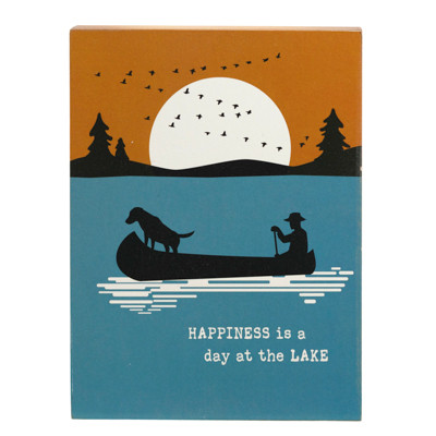 WALL DECOR STANDING SIGN 6X8X1.25 HAPPINESS IS DEEP A DAY AT THE LAKE MDF WOOD