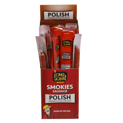 SMOKIES SAUSAGE 1OZ PICKLED POLISH LONG JOHN 2-24PC DISPLAY BOX SELL IN USA ONLY