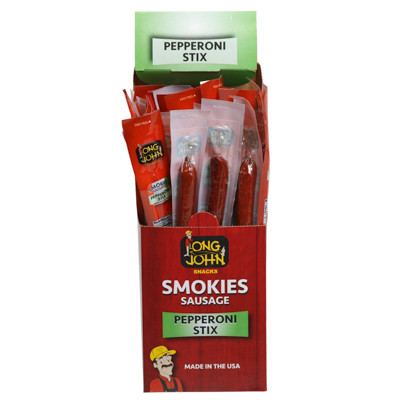 SMOKIES SAUSAGE 1OZ PEPPERONI LONG JOHN 2-24PC DISPLAY BOX SELL IN USA ONLY