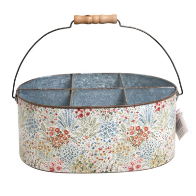 CADDY 12X5.5X8 MIXED FLORALS METAL/PAPER/WOOD