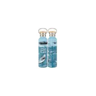 INSULATED BOTTLE 25OZ 2.75X11.25 HAPPY PLACE STAINLESS STEEL/WOOD