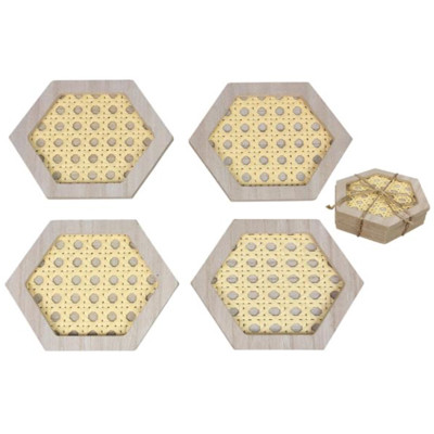COASTER 4PC SET NATURAL HOME WOOD 4.6X4X1.38