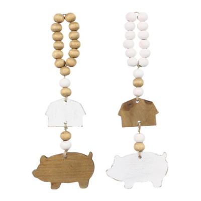WALL DECOR 2AST BLESSING BEAD HANGER BARN/PIG WOOD 3.03X0.55X8.86