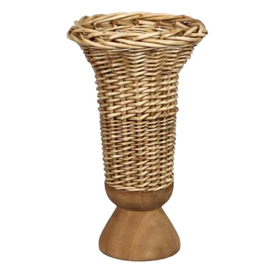 TABLETOP DECOR VASE ON PEDESTAL FAUX SEAGRASS 6.29X6.29X12.99