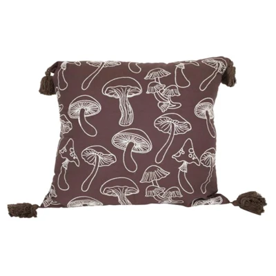 PILLOW W/TASSELES SQUARE MUSHROOOM COTTON 18X18