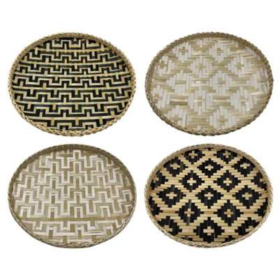 TABLETOP/WALL DECOR 4PC SET BASKET WOVEN BAMBOO 13.4X13.4X1.38