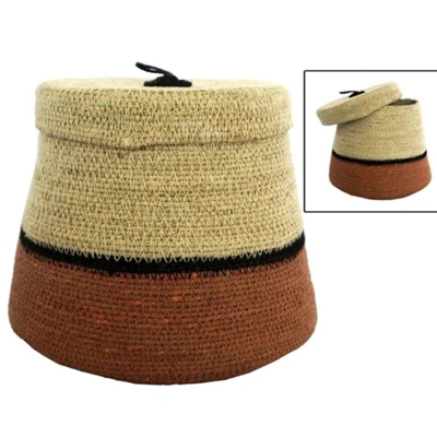 BASKET W/LID SEAGRASS HANDWOVEN 8.2X8.2X8.2