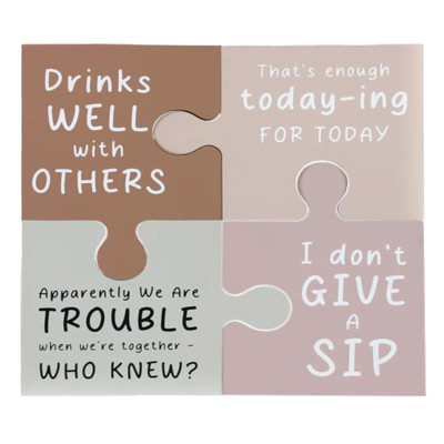 COASTER 5PC SET SARCASTIC PUZZLE WOOD 4X1.25X5.25