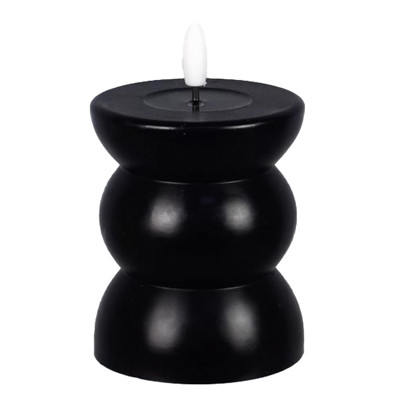 CANDLE W/LED FLICKERING PILLAR GEOMETRIC REAL WAX BLACK - 2AAA BATTERY NOT INCLUDED 2.76X2.76X5.1