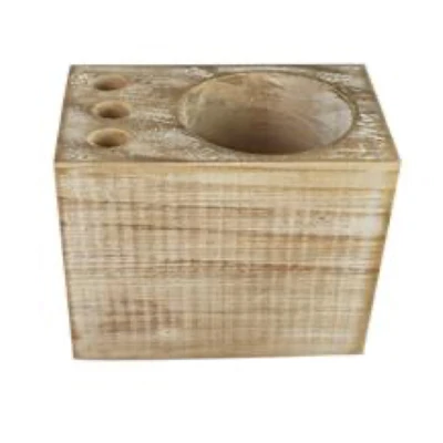 TABLETOP PENICL HOLDER WHITE WASHED WOOD 4.53X2.95X4.21