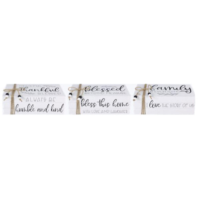 TABLETOP SIGN 3AST BOOK SHAPED WOOD 9.5X3.62X5.87