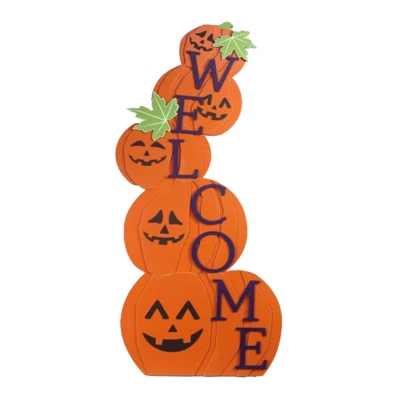 DOOR LEANER WELCOME HALLOWEEN PUMPKIN WOOD 15.25X0.75X39