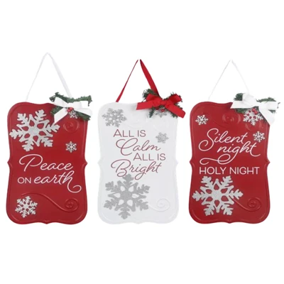 WALL SIGN 3AST CHRISTMAS PEACE/SILENT NIGHT/ALL IS BRIGHT METAL 9.88X0.02X17