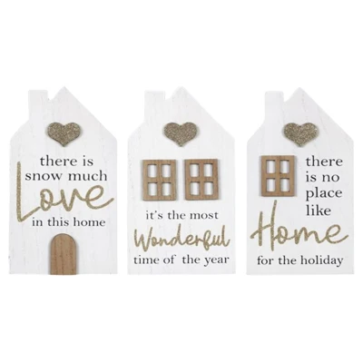 TABLETOP SIGN 3AST WINTER SNOW HOUSE WHITE WOOD 5X1X10