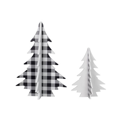 TABLETOP DECOR 2PC SET CHRITMAS TREE PLAID WOOD 11.12X11.12X18.12