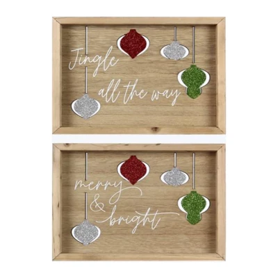 WALL SIGN 2AST CHRISTMAS ORNAMENT WOOD 7.87X1.38X6.1