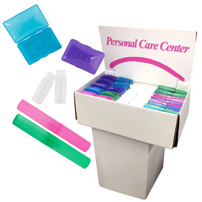 TRAVEL DISPLAY 225PC 100 TOOTHBRUSH HOLDERS, 75 2-OZ BOTTLES & 50 SOAP BOXES FLOOR DISPLAY
