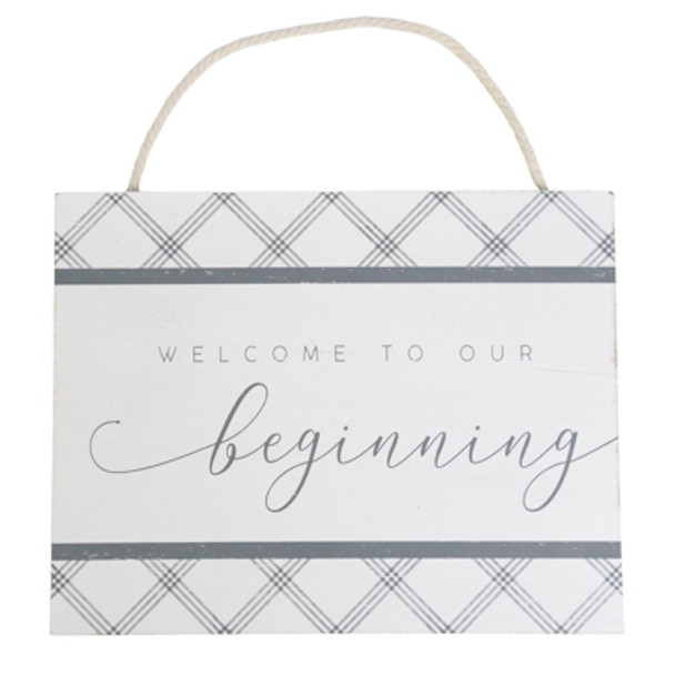 WALL DECOR 9X7 BEGINNINGHANGING TILE WHITE/GRAY ($5.00) WALL DECOR 9X7 BEGINNINGHANGING TILE WHITE/GRAY ($5.00)