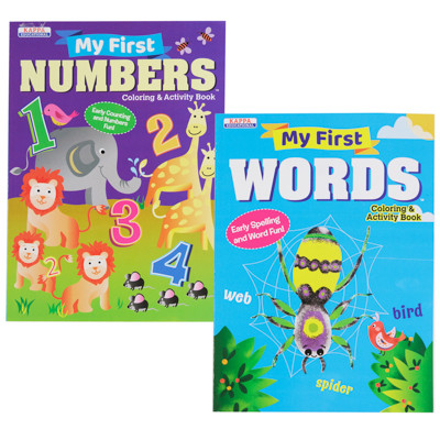 COLORING BOOK-MY FIRST-LETTERS/MATH BOOK/ PICTURE DICTIONARYIN PDQ PPD $3.95