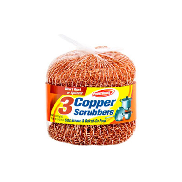 SCOURING PADS 3CT COPPER SCRUBBERS POWERHOUSE