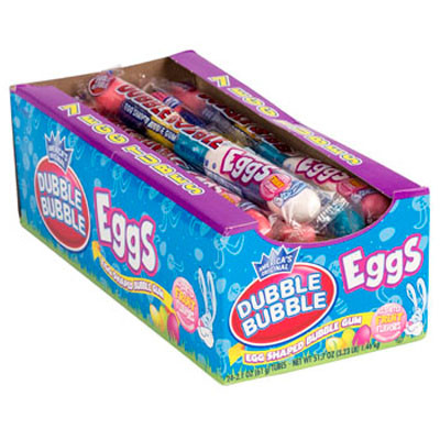 EASTER CANDY DUBBLE BUBBLE EGG SHAPE BUBBLE GUM 7PC TUBE IN PDQ