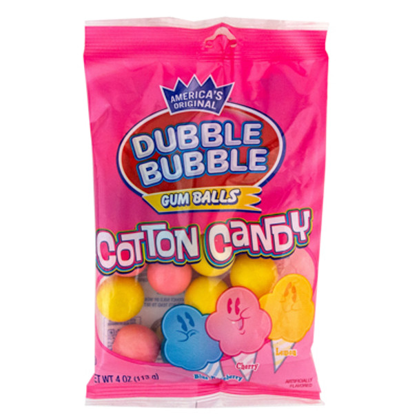 DUBBLE BUBBLE GUM BALLS COTTON CANDY 3 ASST FLAVORS 4 OZ  PEG BAG