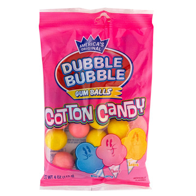 DUBBLE BUBBLE GUM BALLS COTTON CANDY 3 ASST FLAVORS 4 OZ  PEG BAG