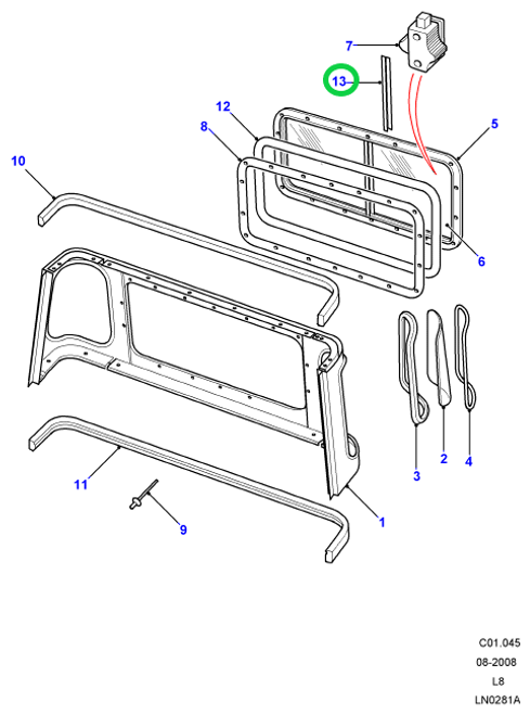 GUARNIZIONE VERTICALE VETRO SCORREVOLE DEFENDER OEM