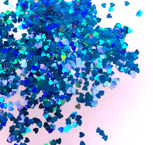 Holographic Bright Blue Hearts - Shape Glitter