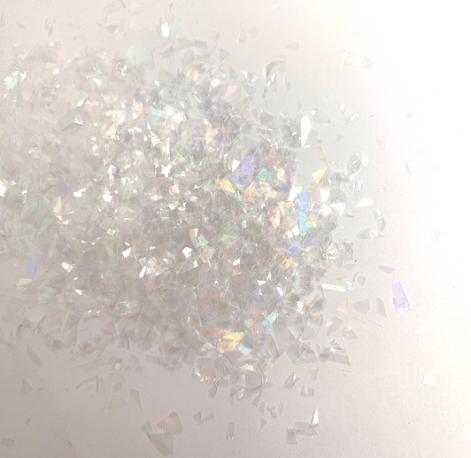 Clear Holo Mylar Flakes applied over white