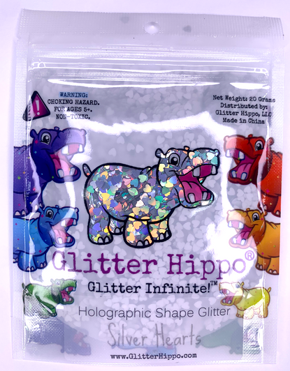 Holographic Shape Glitter - Silver Hearts  - Glitter Hippo®