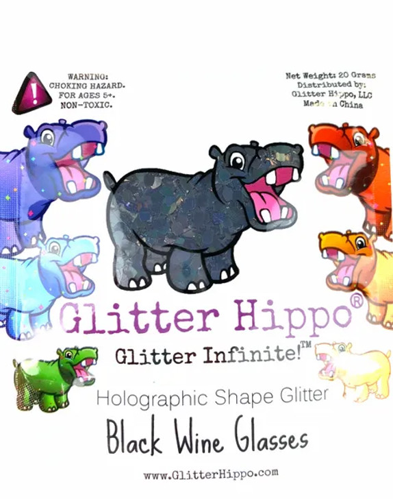 Holographic Shape Glitter - Black Wine Glasses  - Glitter Hippo®