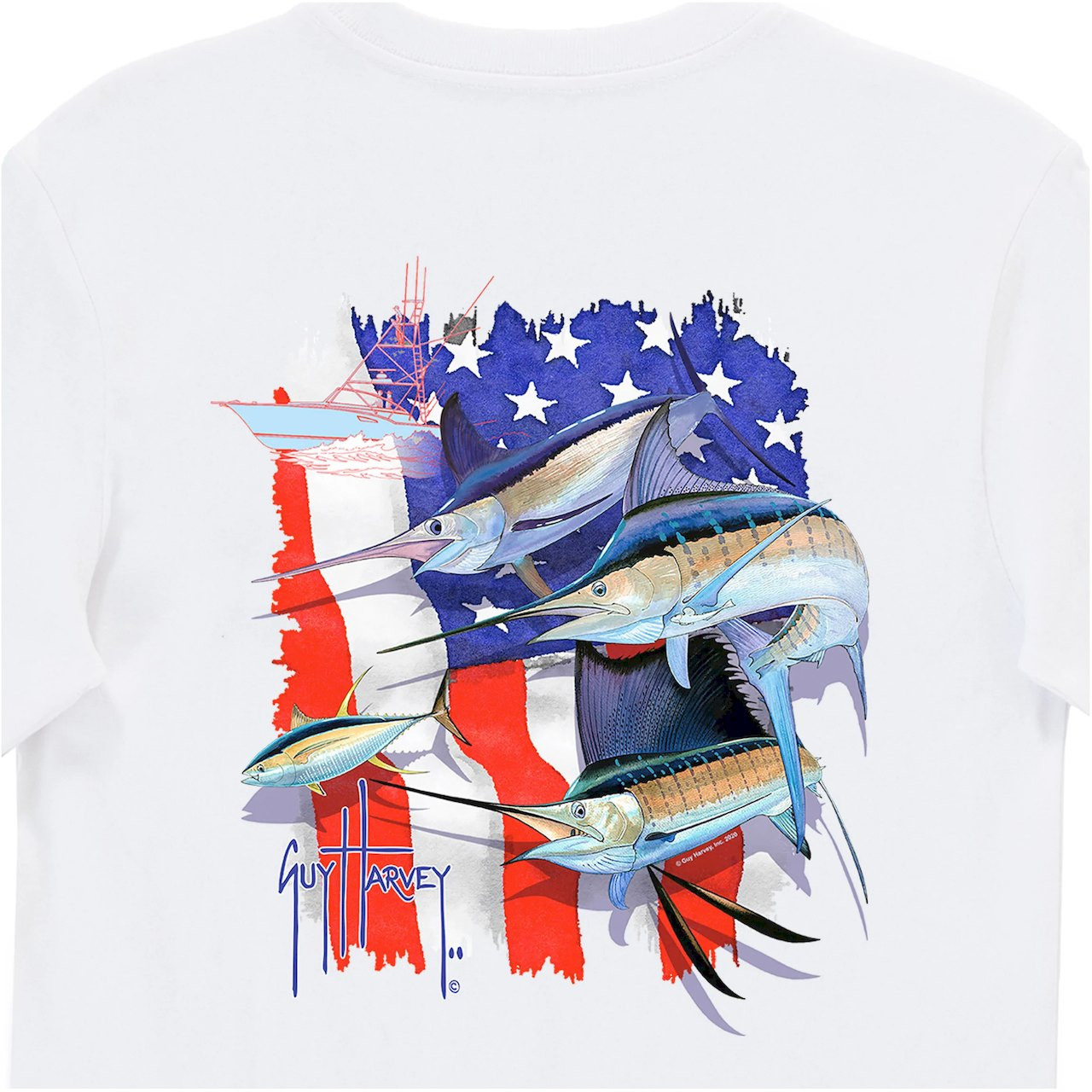 Guy Harvey Youth Grand Ol Flag Short Sleeve White T-Shirt